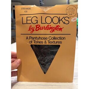 Vintage Leg Looks by Burlington Streamers 426 Pantyhose Black‎ Silver Medium USA